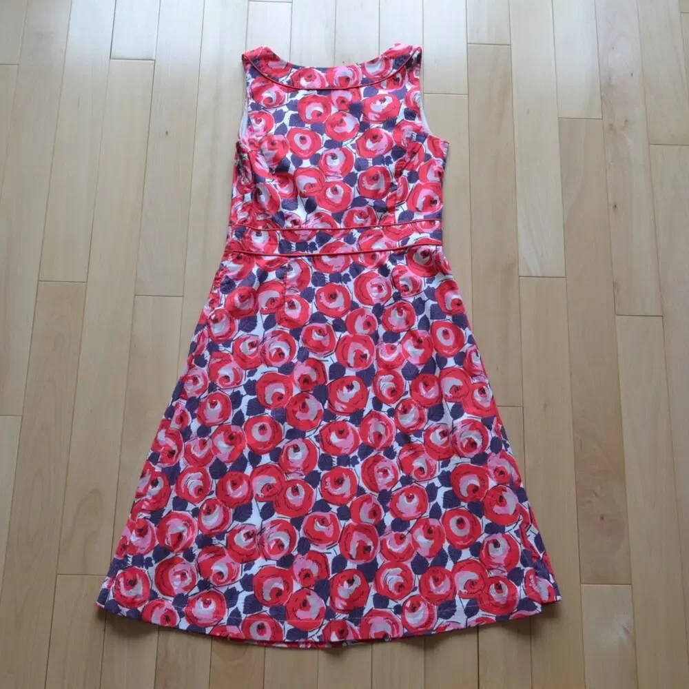 Boden Roses Sleeveless Midi Dress A-Line Size 6L